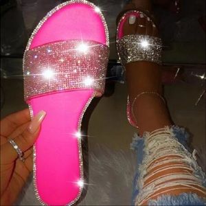 women’s rhinestone slides